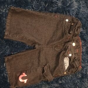 True Religion Dark Denim Shorts with Red Detail